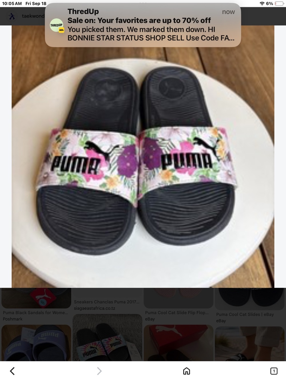 Puma Women Black Slide Sandals with Pink & Purple Floral Strap